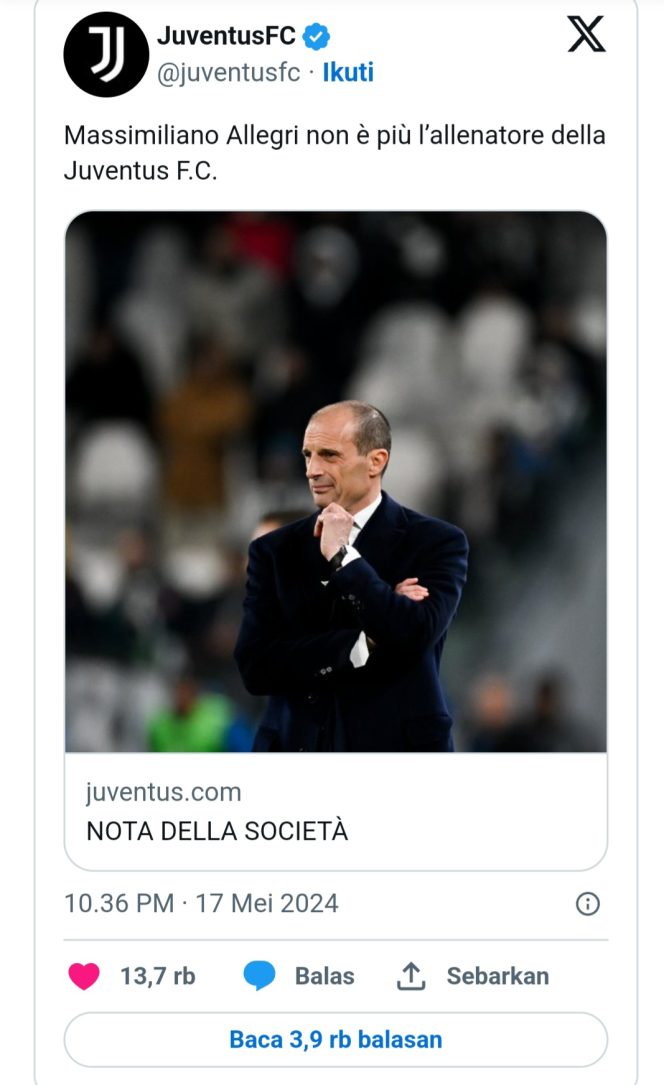 
					Sisa 2 Laga Lagi, Laa Vecchia Signora Akan Lakoni Pertandingan Tanpa Pelatih