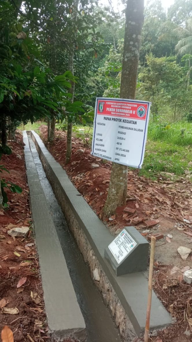 
					Pembangunan Irigasi Dusun IV Pekon Sukoharjo 2 Terwujud Melalui Dana Desa 2024